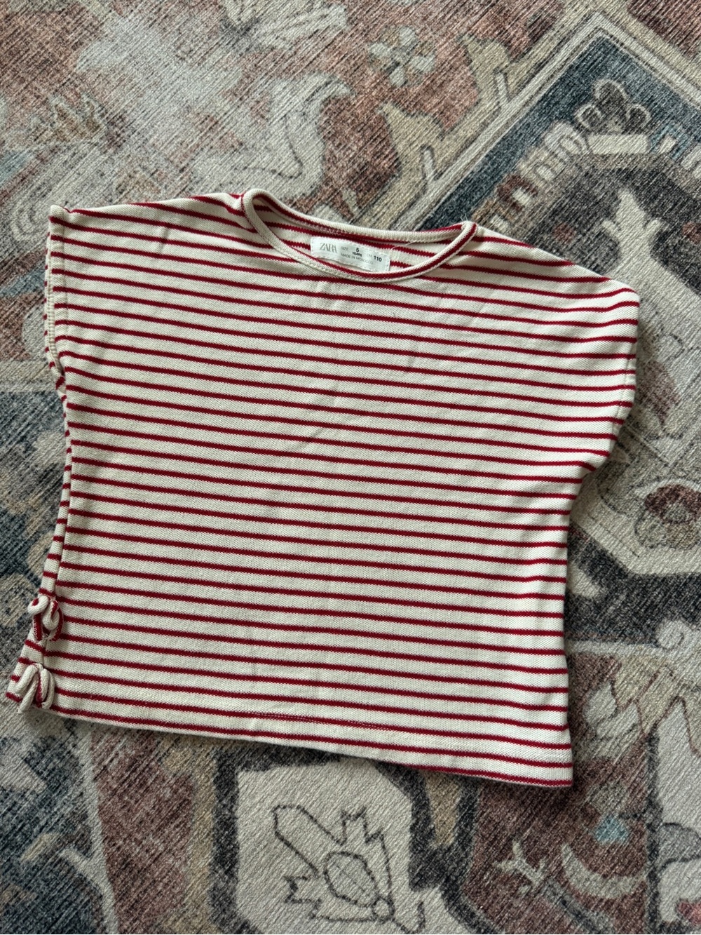 Zara Kids Cream & Red Striped Cap Sleeve Top with Side Tie
